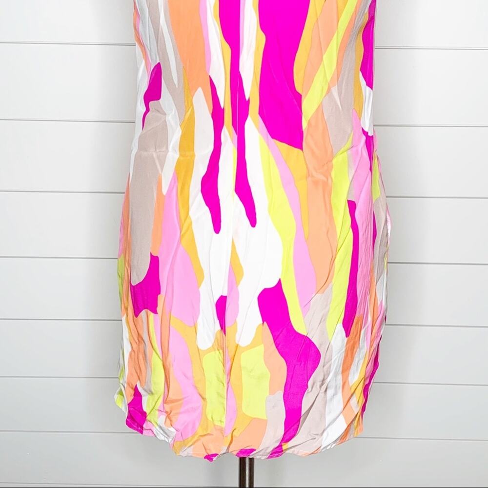 Britt Ryan Abstract Printed Silk Racerback Mini Dress Pink Yellow Small - Picture 9 of 10